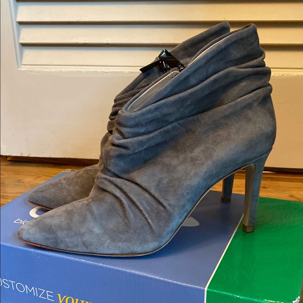 French Brand Mavette Gray Suede Ruched Ankle Booties 37.5